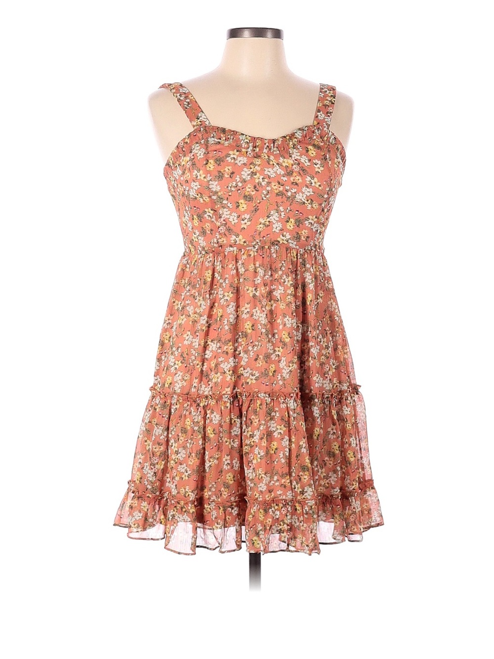 Altar'd State Floral Tiered Mini Dress in Rust Pink